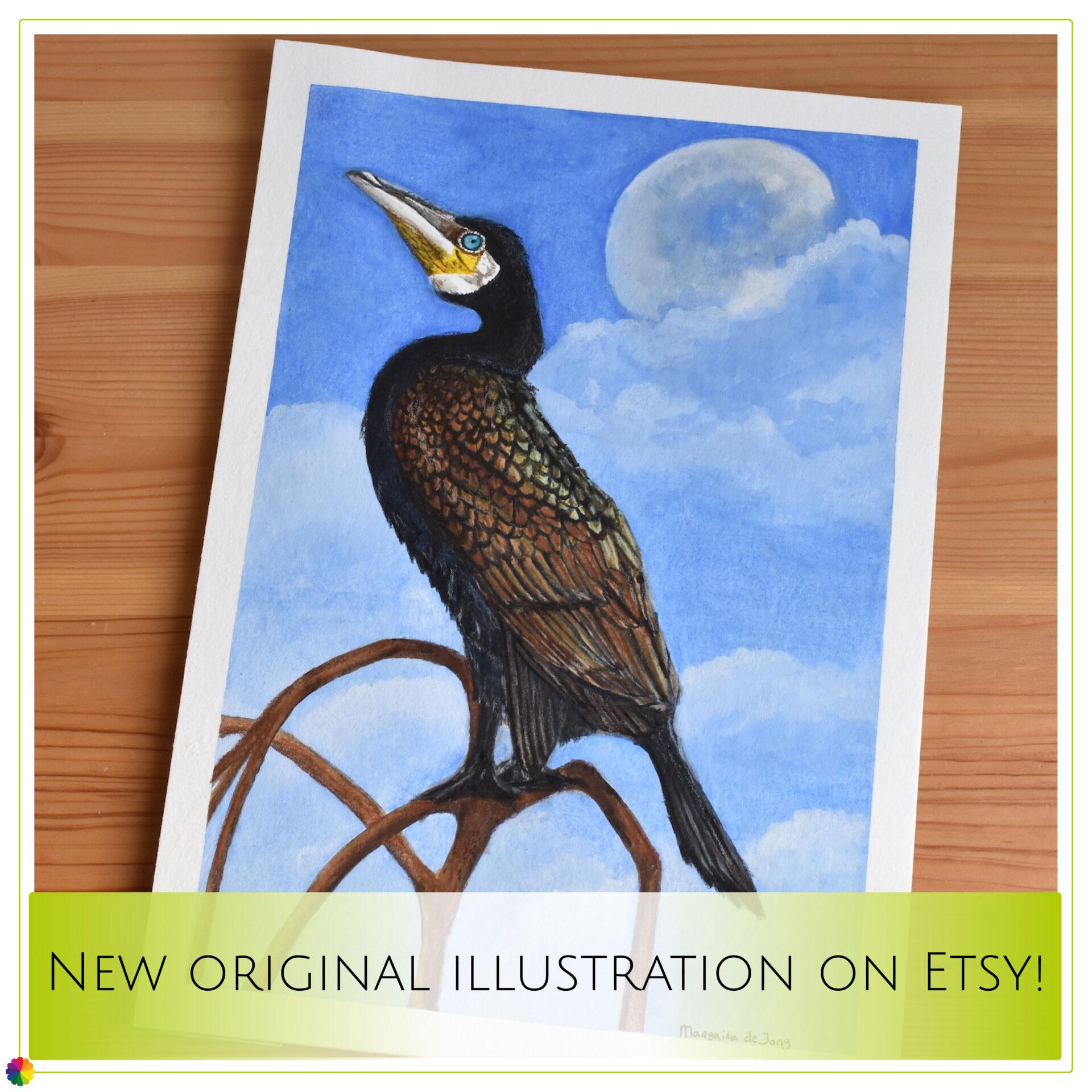 Original illustration cormorant for sale on Etsy