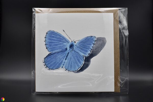 Kaart blauwe vlinder in cellofaan