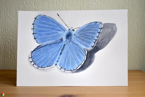 Originele illustratie blauwe vlinder staand